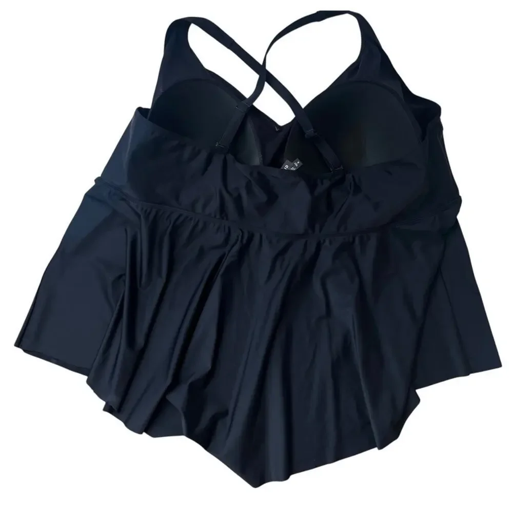Torrid Tankini Wire free Flounce Ruffle swim top black 6X